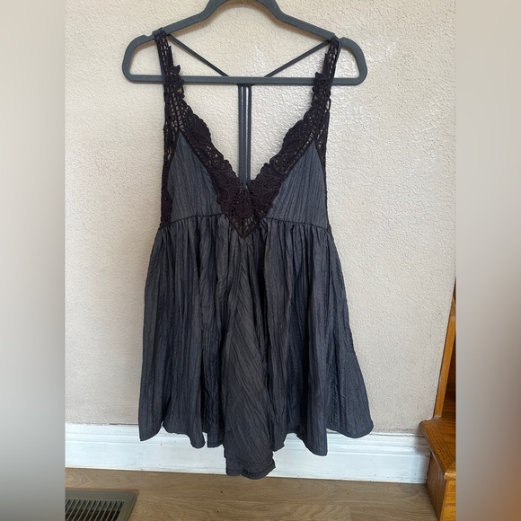 Free People Breathless Crochet Lace Babydoll Dress Charcoal Gray XS - Picture 4 of 9